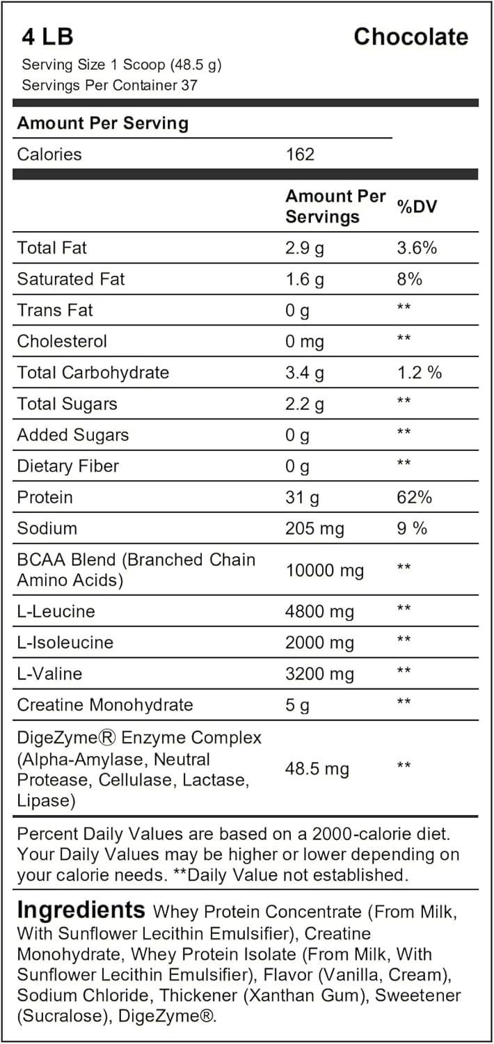 پروتئین وی نیترو + کراتین بادی بیلدینگ - 31 گرم پروتئین وی، 5 گرم کراتین، 10 گرم BCAA و آنزیم های گوارشی برای افزایش حجم عضلانی، افزایش انرژی و ریکاوری سریع (وانیلی، 4 پوند) پروتئین وی نیترو + کراتین بادی بیلدینگ - 31 گرم پروتئین وی، 5 گرم کراتین، 10 گرم BCAA و آنزیم های گوارشی برای افزایش حجم عضلانی، افزایش انرژی و ریکاوری سریع (وانیلی، 4 پوند)