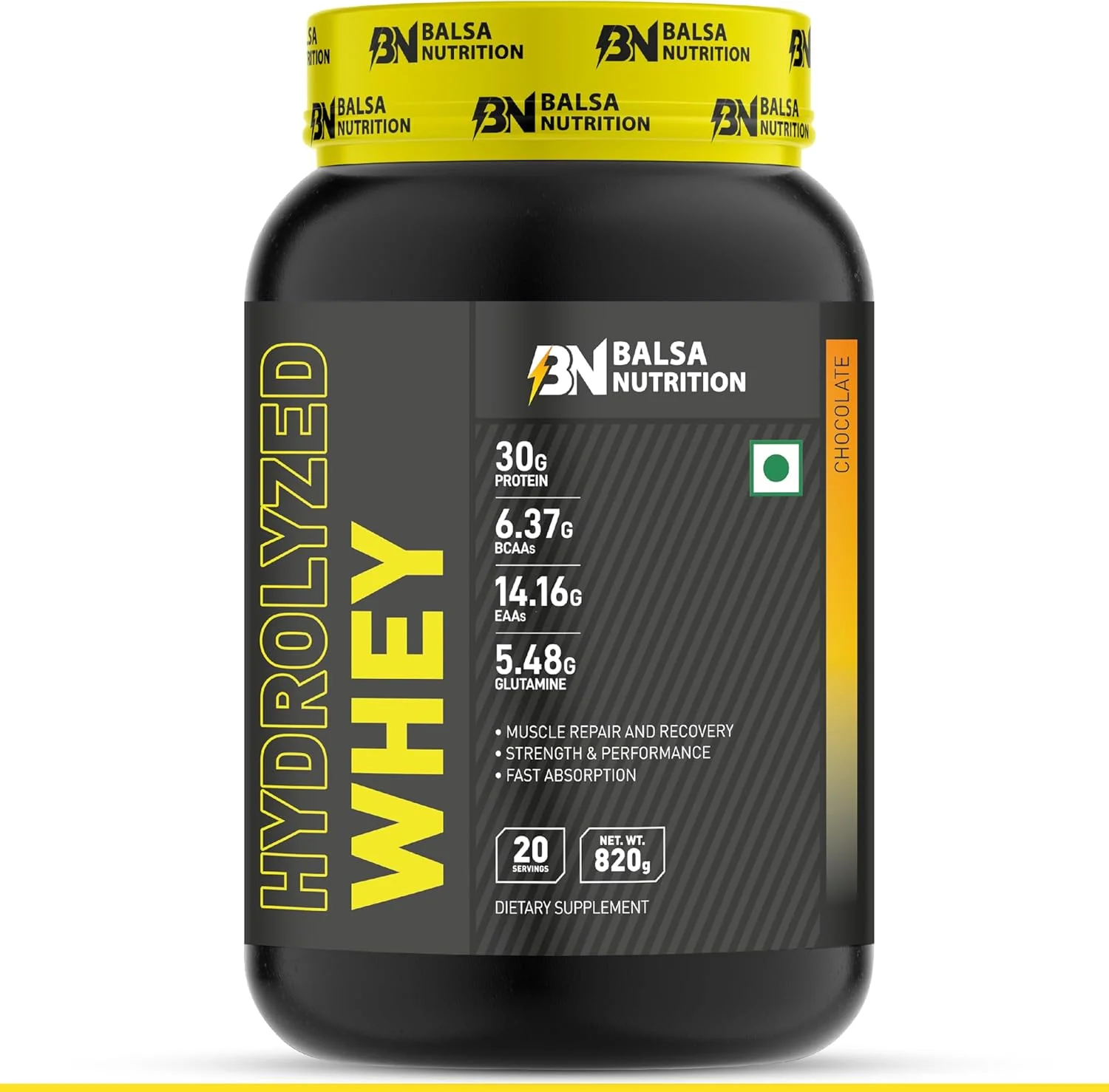 پودر پروتئین وی هیدرولیز شده بالسا نوتریشن 820 گرمی، 30 گرم پروتئین برای حمایت و ریکاوری عضلات، 100% پروتئین وی ایزوله هیدرولیز شده با آمینو اسیدها | طعم شکلاتی، 20 سروینگ