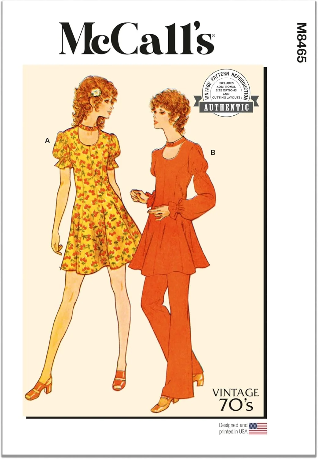 الگوی خیاطی لباس، تونیک، شلوار و شورت زنانه McCall's Vintage دهه 1970، کد طراحی M8465، سایزهای 4-6-8-10-12، چند رنگ