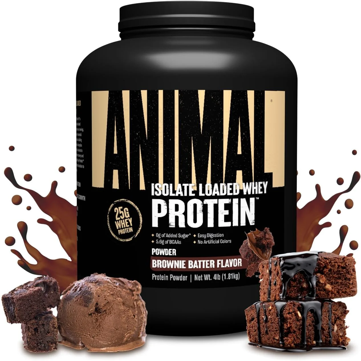 پودر پروتئین وی ایزوله Animal Whey – ایزوله بارگذاری شده برای بعد از تمرین و ریکاوری – کم شکر با پروتئین وی ایزوله با قابلیت هضم بالا - طعم خمیر براونی - 4 پوند