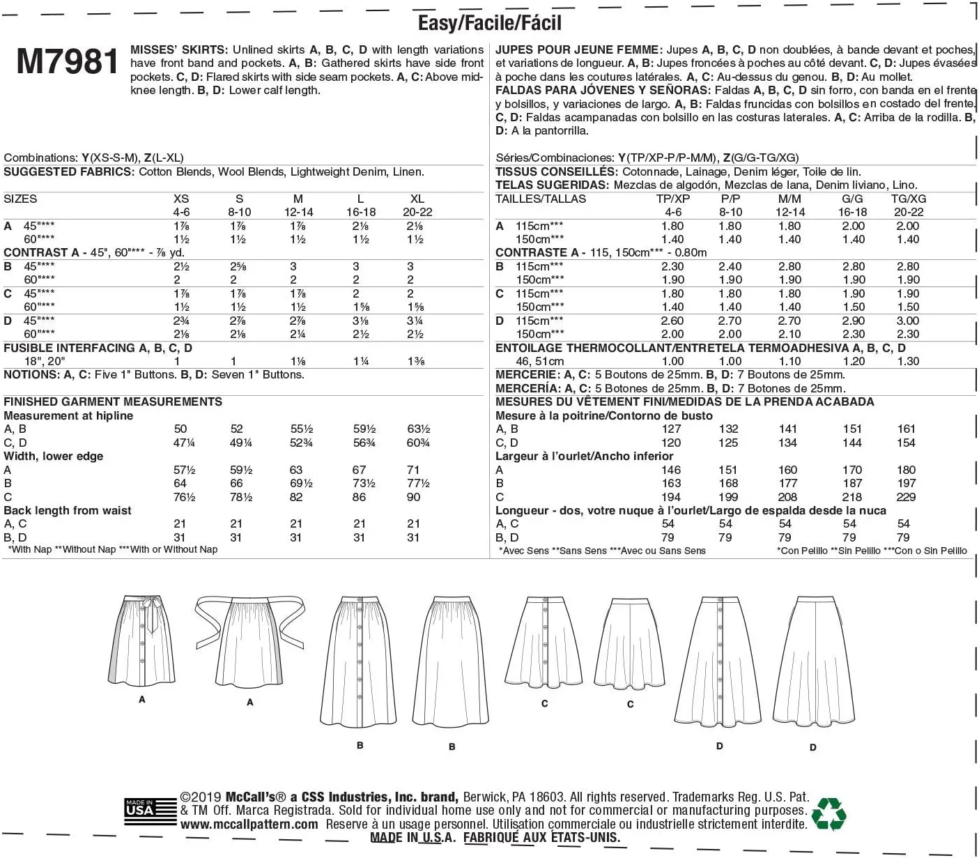 الگوی خیاطی McCall's M7981، الگو، کاغذ، سفید، متنوع الگوی خیاطی McCall's M7981، الگو، کاغذ، سفید، متنوع