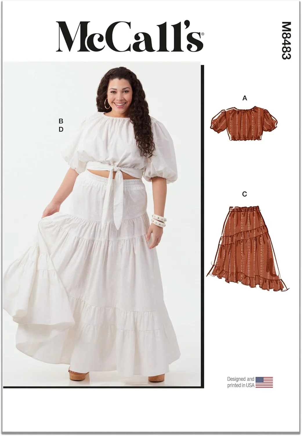 الگوی خیاطی زنانه مک کال M8483W3، تاپ و دامن سایز W3 (30W-32W-34W-36W-38W)