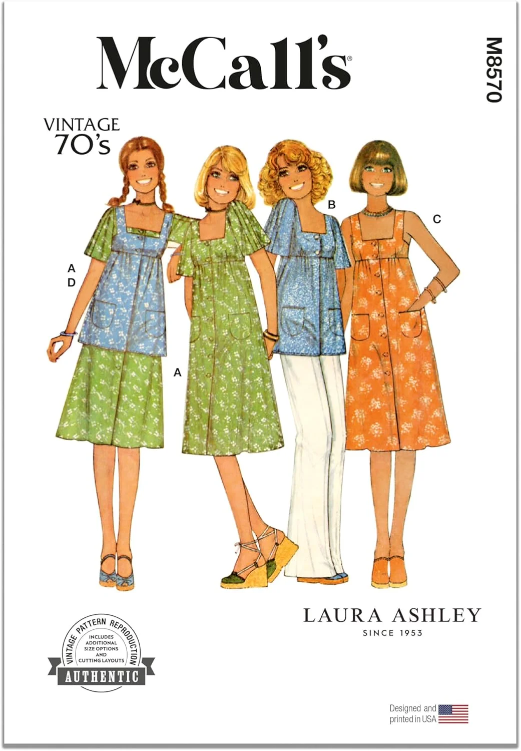 الگوی خیاطی MCCALLS مدل M8570H5 لباس زنانه، سارافون و تاپ از لورا اشلی H5 (6-8-10-12-14)