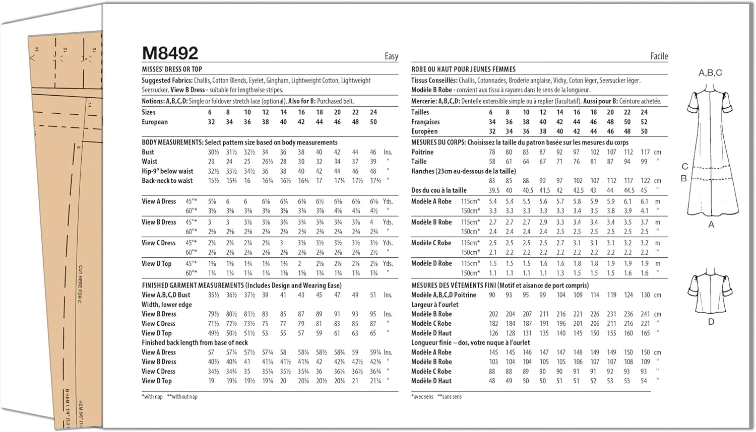 الگوی خیاطی مک کالز M8492H5، لباس یا تاپ زنانه H5 (سایز 6-8-10-12-14) الگوی خیاطی مک کالز M8492H5، لباس یا تاپ زنانه H5 (سایز 6-8-10-12-14)