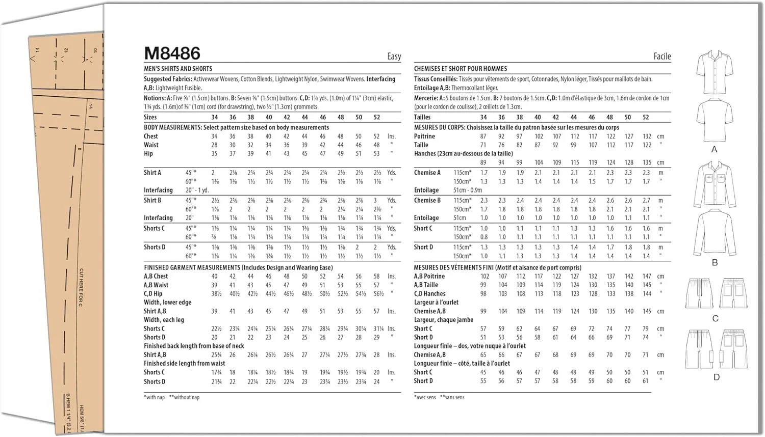 الگوی خیاطی مردانه مک کال M8486AA پیراهن و شورت سایز AA (34-36-38-40-42) الگوی خیاطی مردانه مک کال M8486AA پیراهن و شورت سایز AA (34-36-38-40-42)