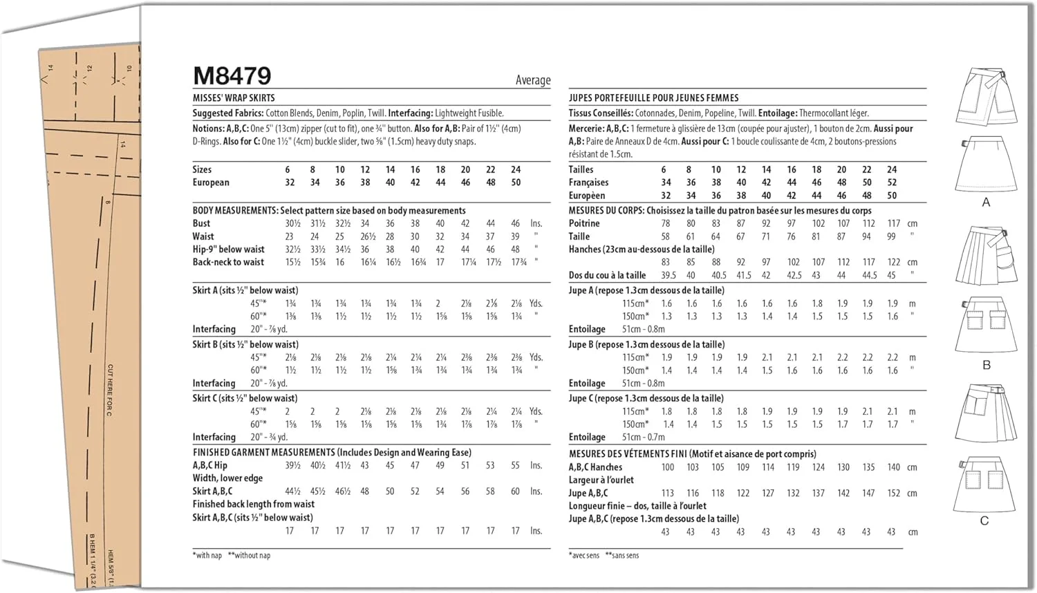 الگوی خیاطی مک کال M8479U5 دامن های جلوبسته زنانه U5 (16-18-20-22-24)