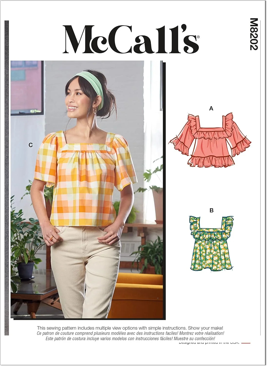 الگوی خیاطی McCall's M8202Y Y (XS-S-M) تاپ زنانه، چند رنگ