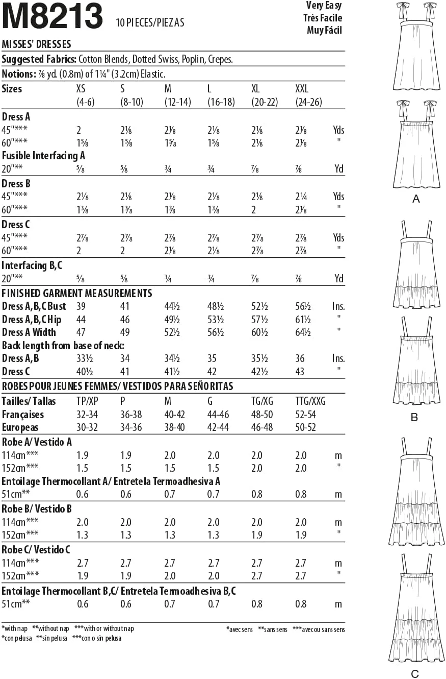 الگوی خیاطی زنانه مک کال M8213Y Y (XS-S-M)، لباس زنانه، چند رنگ