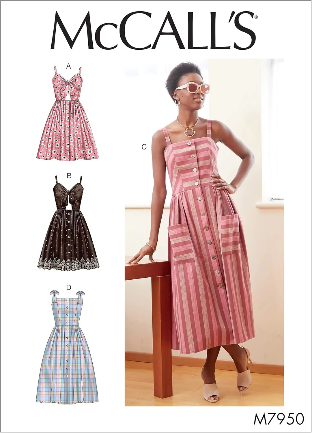 الگوهای مک کال لباس دکمه دار زنانه با بند سرشانه، سایز 14-22، الگوی خیاطی، سفید