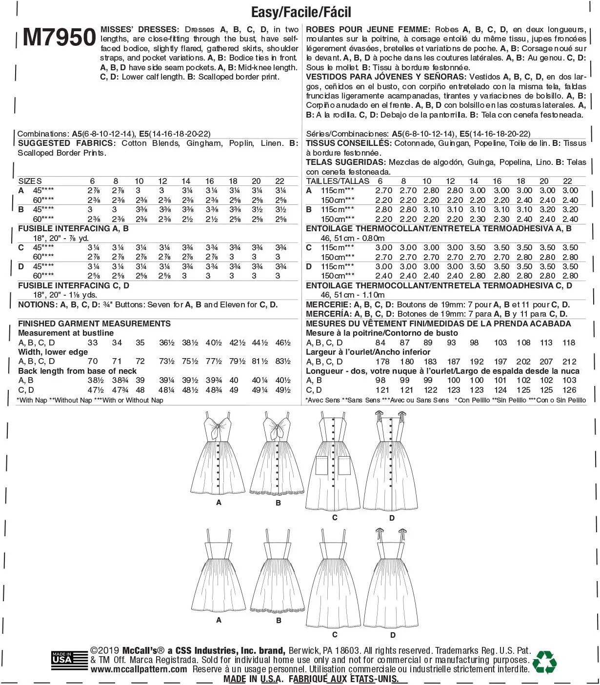الگوهای مک کال لباس زنانه دکمه دار بند سرشانه، سایزهای 6-14، الگوی خیاطی، سفید