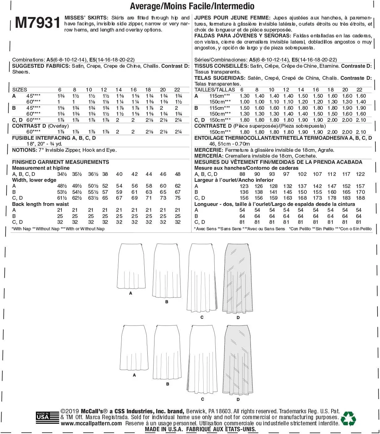 الگوهای مک کال دامن زنانه تنگ از باسن تا زانو و ساق پا، سایزهای 6-14، الگوی خیاطی، سفید