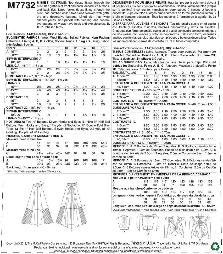 الگوهای خیاطی مک کال لباس ویکتوریایی زنانه برای костюм توسط آنجلا کلیتون، سایزهای 12-20