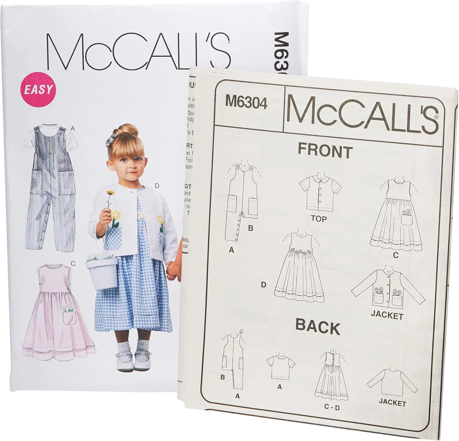 الگوهای خیاطی مک کال M6304 سایز CC 2-3-4 لباس سرهمی نوزاد در 2 قد، پیراهن، ژاکت و پیراهن مردانه، بسته 1 عددی، سفید