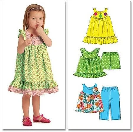 الگوهای خیاطی مک کال M5835 تاپ، پیراهن، شورت و شلوار کاپری بچگانه