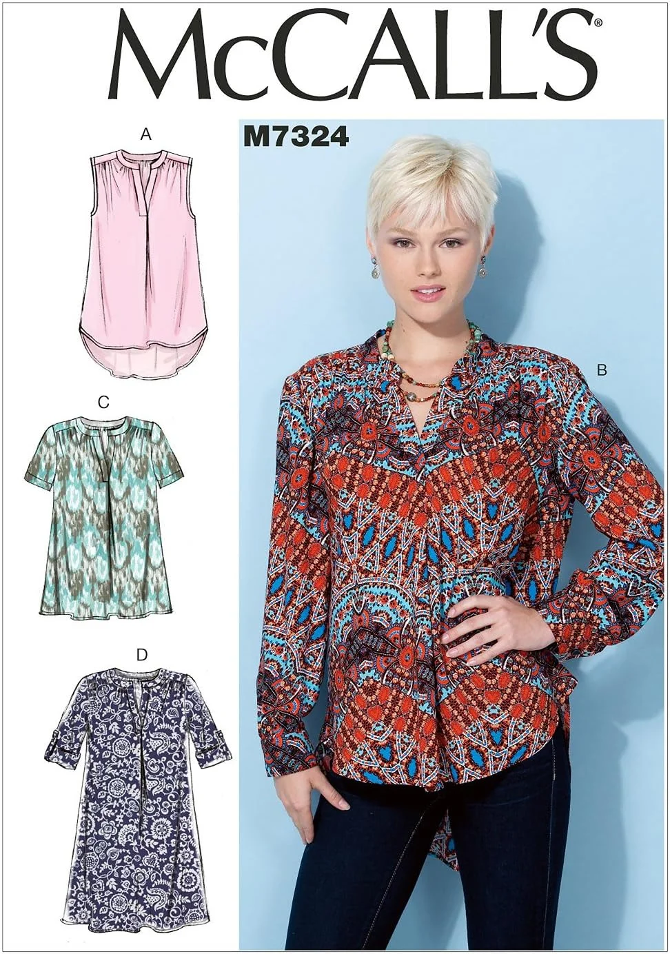 الگوهای خیاطی McCall's 7324 E5، تاپ و تونیک زنانه، سایزهای 14-22، درزها، (14-16-18-20-22)