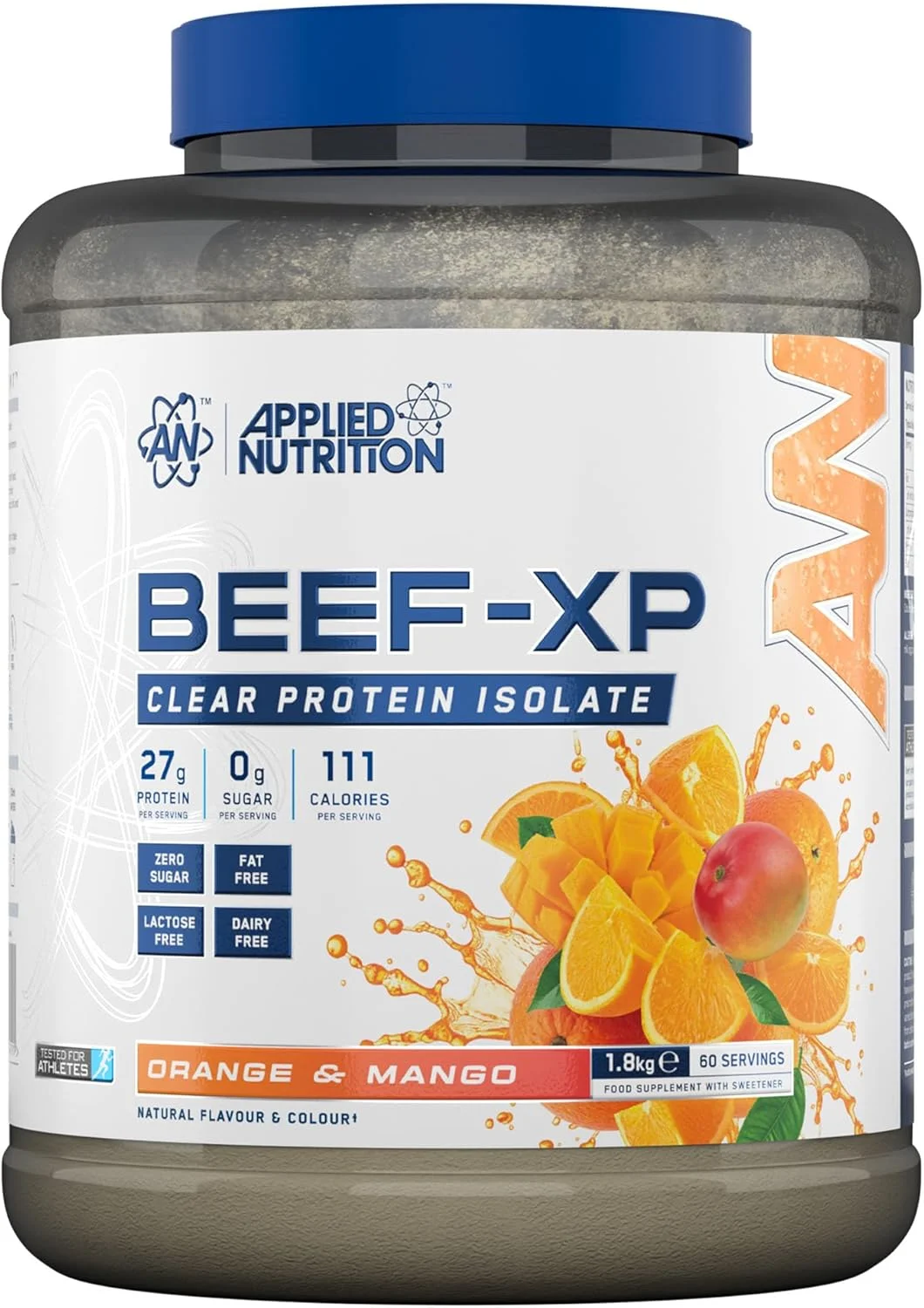 پروتئین ایزوله هیدرولیز شده گوشت گاو Applied Nutrition Beef XP - شفاف، به سبک آب میوه، بدون لبنیات، بدون لاکتوز، بدون قند، کم چرب (1.8 کیلوگرم، پرتقال و انبه)