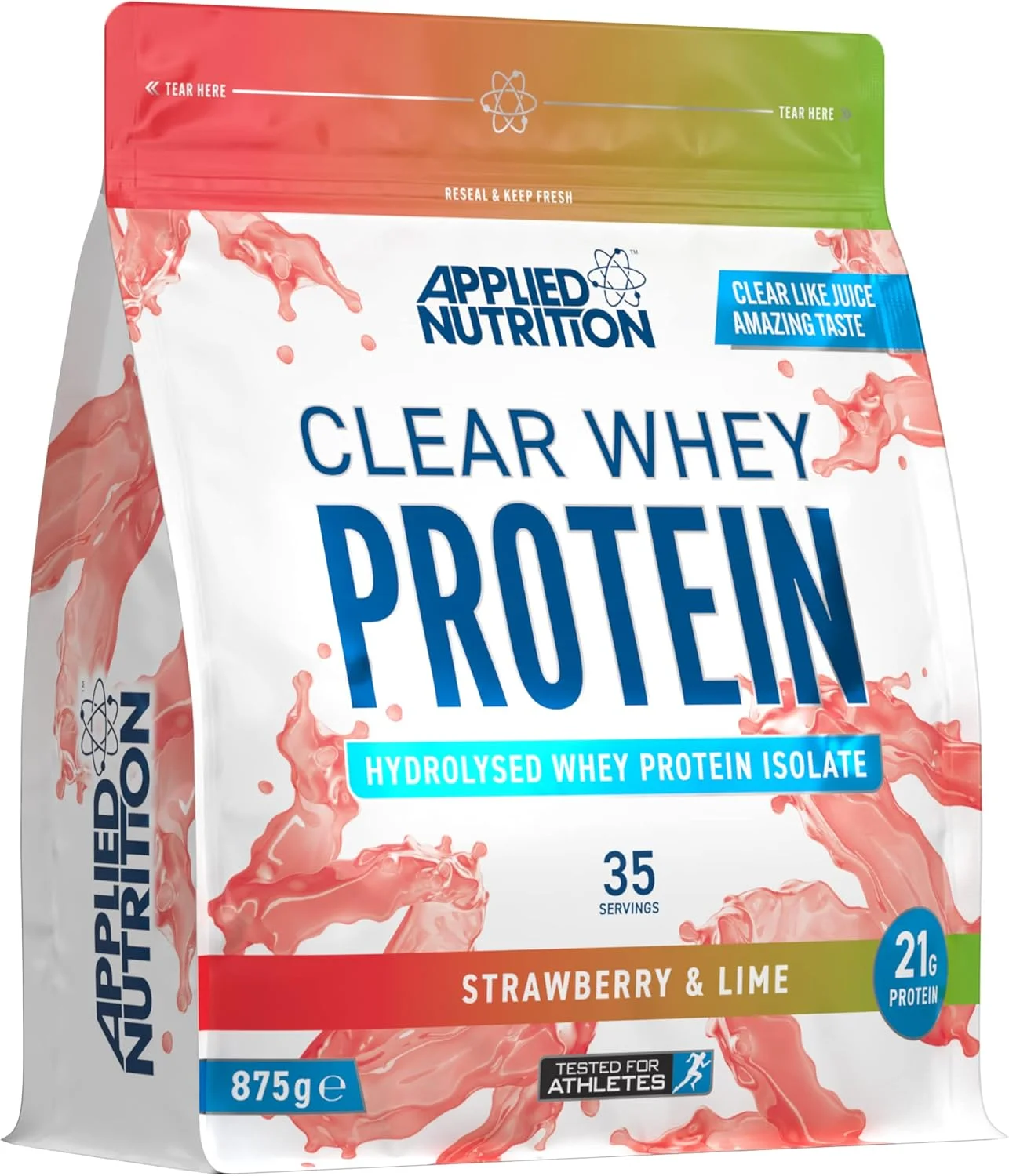 پروتئین وی ایزوله شفاف Applied Nutrition | 21 گرم پروتئین، 5 گرم BCAA | کم کربوهیدرات و کم شکر، پروتئین وی سازگار با گیاهخواران - توت فرنگی و لیمو - 875 گرم