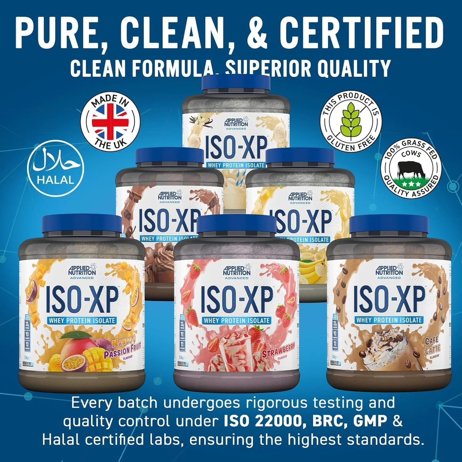 پودر پروتئین وی ایزوله ISO XP Applied Nutrition - پودر پروتئین وی ایزوله خالص ISO-XP، وی ایزوله پریمیوم با گلوتامین و BCAA (1.8 کیلوگرم - 72 سروینگ) (وانیلی، 1.8 کیلوگرم)