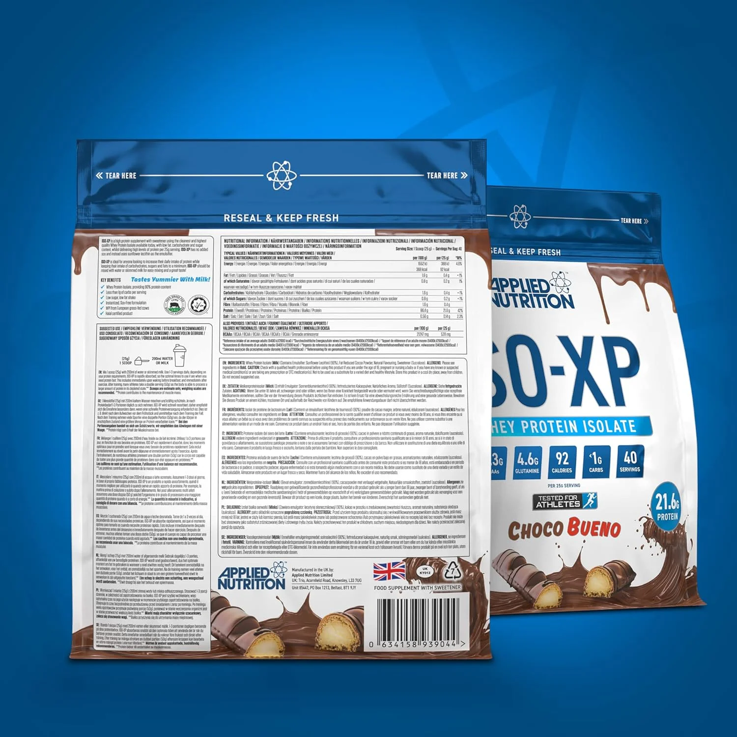 پودر پروتئین وی ایزوله Applied Nutrition ISO XP - پودر پروتئین وی ایزوله، طعم های فانکی خوشمزه ISO-XP (40 سروینگ، شکلات بوئنو)