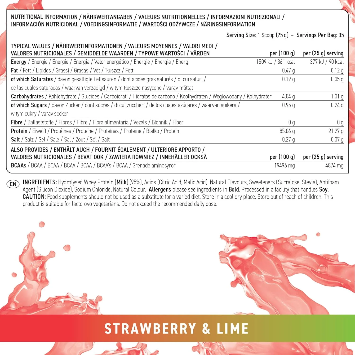 پروتئین وی ایزوله شفاف Applied Nutrition | 21 گرم پروتئین، 5 گرم BCAA | کم کربوهیدرات و کم شکر، پروتئین وی سازگار با گیاهخواران - توت فرنگی و لیمو - 875 گرم