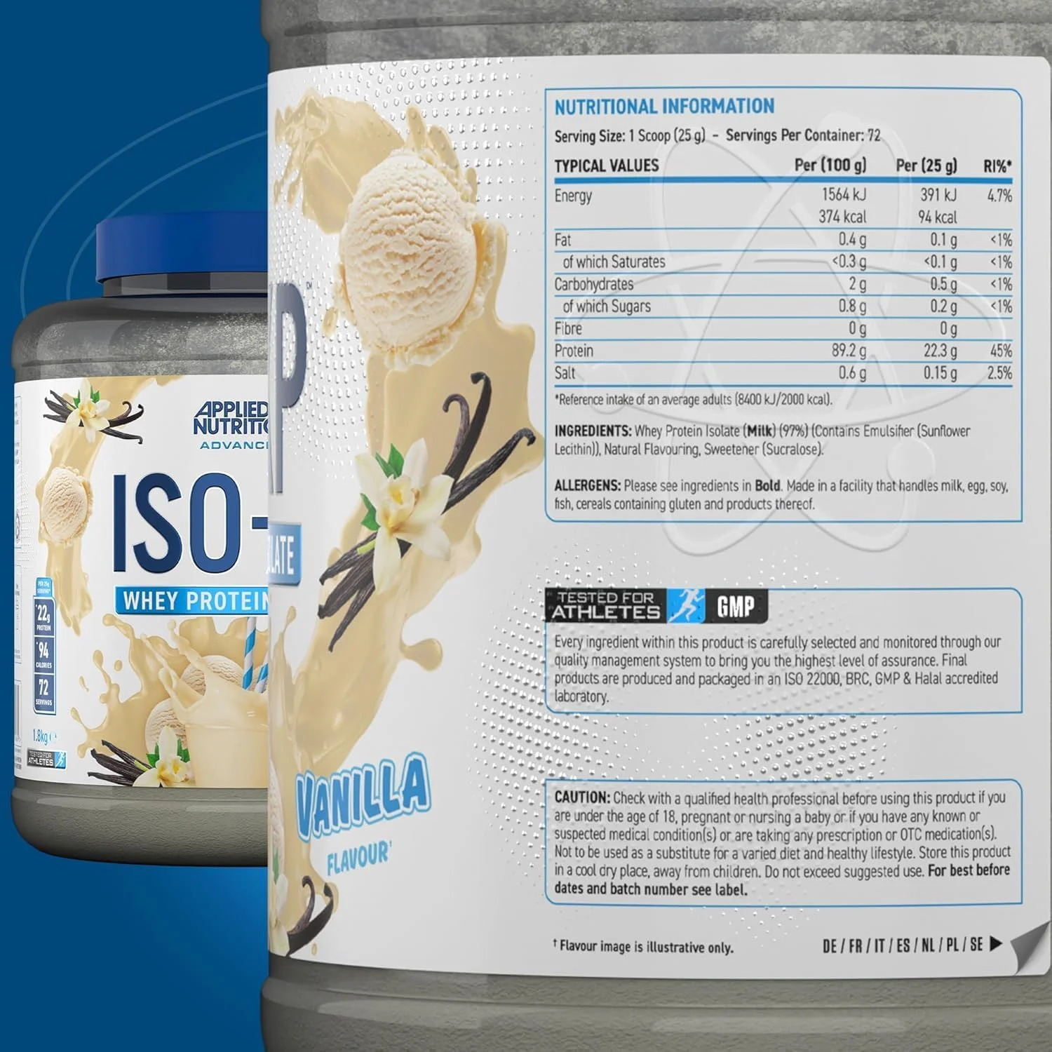 پودر پروتئین وی ایزوله ISO XP Applied Nutrition - پودر پروتئین وی ایزوله خالص ISO-XP، وی ایزوله پریمیوم با گلوتامین و BCAA (1.8 کیلوگرم - 72 سروینگ) (وانیلی، 1.8 کیلوگرم)
