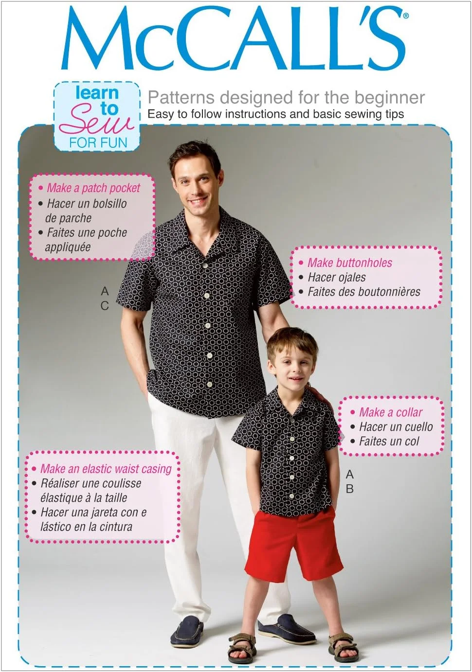 الگوهای خیاطی مک کالز MC6972 سایزهای کوچک 34-36/ متوسط 38-40/ بزرگ 42-44/ خیلی بزرگ 46-48 مناسب پیراهن، شورت و شلوار مردانه/پسرانه