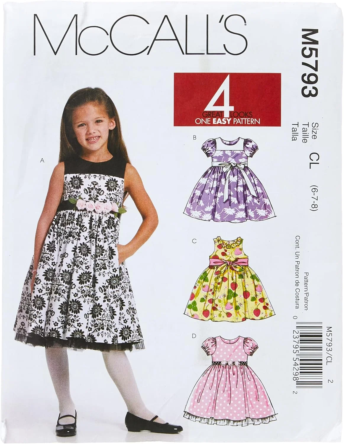 الگوهای خیاطی مک کال M5793 سایز CL 6-7-8 لباس های آستردار دخترانه/بچه گانه، بسته 1 عددی، سفید