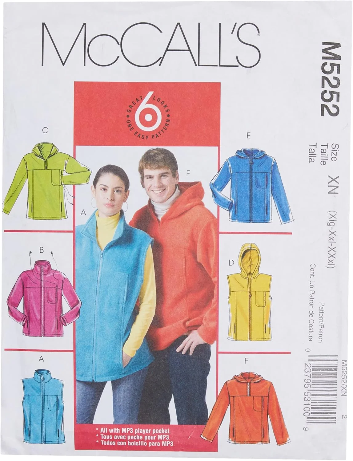 الگوهای خیاطی مک کال M5252 سایز XN خیلی بزرگ - XXL - XXXL مخصوص بانوان/آقایان، جلیقه و ژاکت های بدون آستر، بسته 1 عددی، سفید