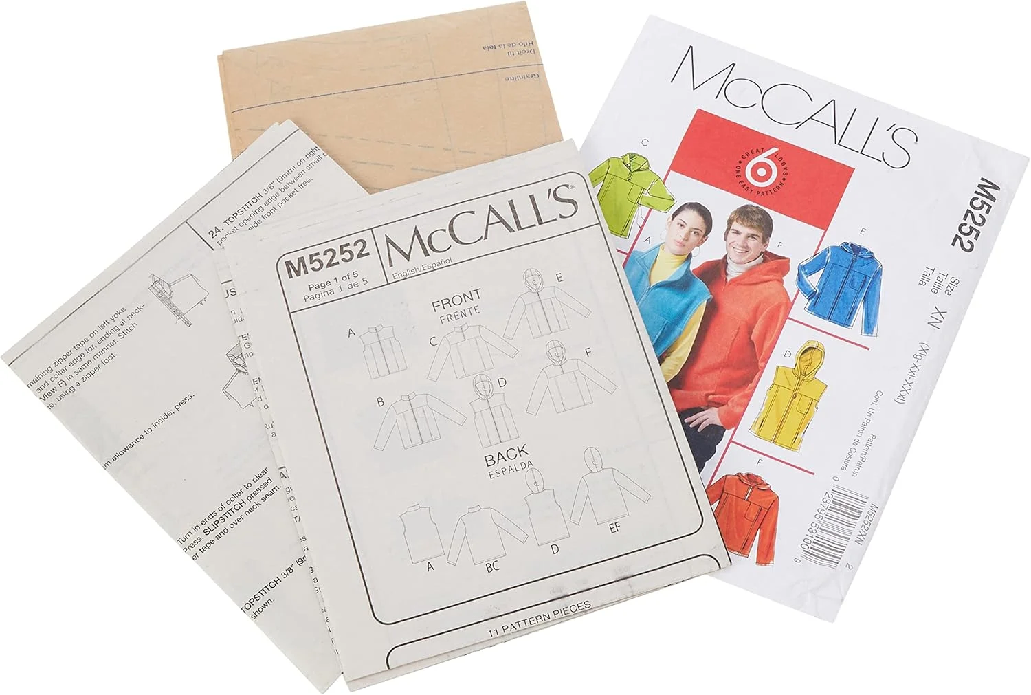 الگوهای خیاطی مک کال M5252 سایز XN خیلی بزرگ - XXL - XXXL مخصوص بانوان/آقایان، جلیقه و ژاکت های بدون آستر، بسته 1 عددی، سفید