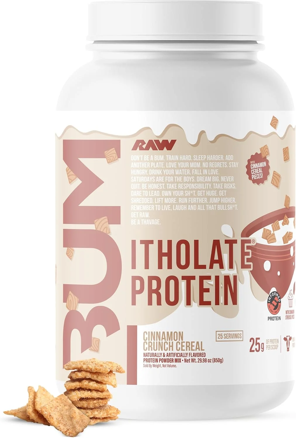 پروتئین وی ایزوله RAW، (پروتئین ایزوله CBUM) - پودر تغذیه ورزشی 100% تغذیه شده با علف برای رشد و ریکاوری عضلات - کم چرب، کم کربوهیدرات، طعم طبیعی - 25 سروینگ (غلات ترد دارچینی)