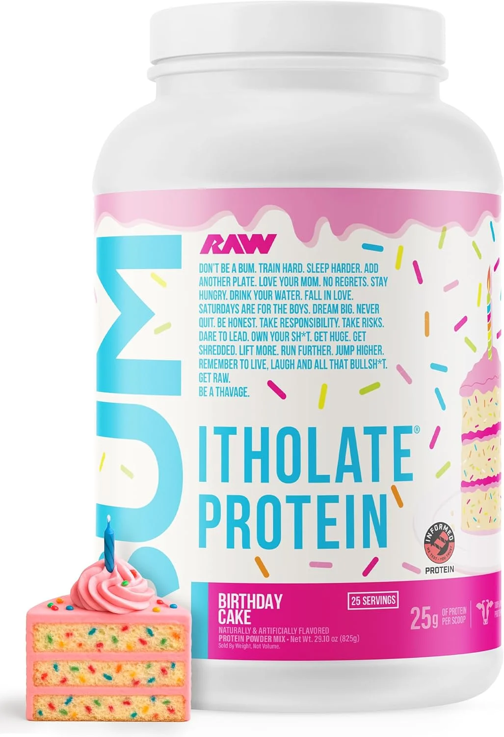 پروتئین وی ایزوله RAW، (پروتئین ایزوله CBUM) - پودر تغذیه ورزشی 100% تغذیه شده با علف برای رشد و ریکاوری عضلات - کم چرب، کم کربوهیدرات - 25 سروینگ (کیک تولد)