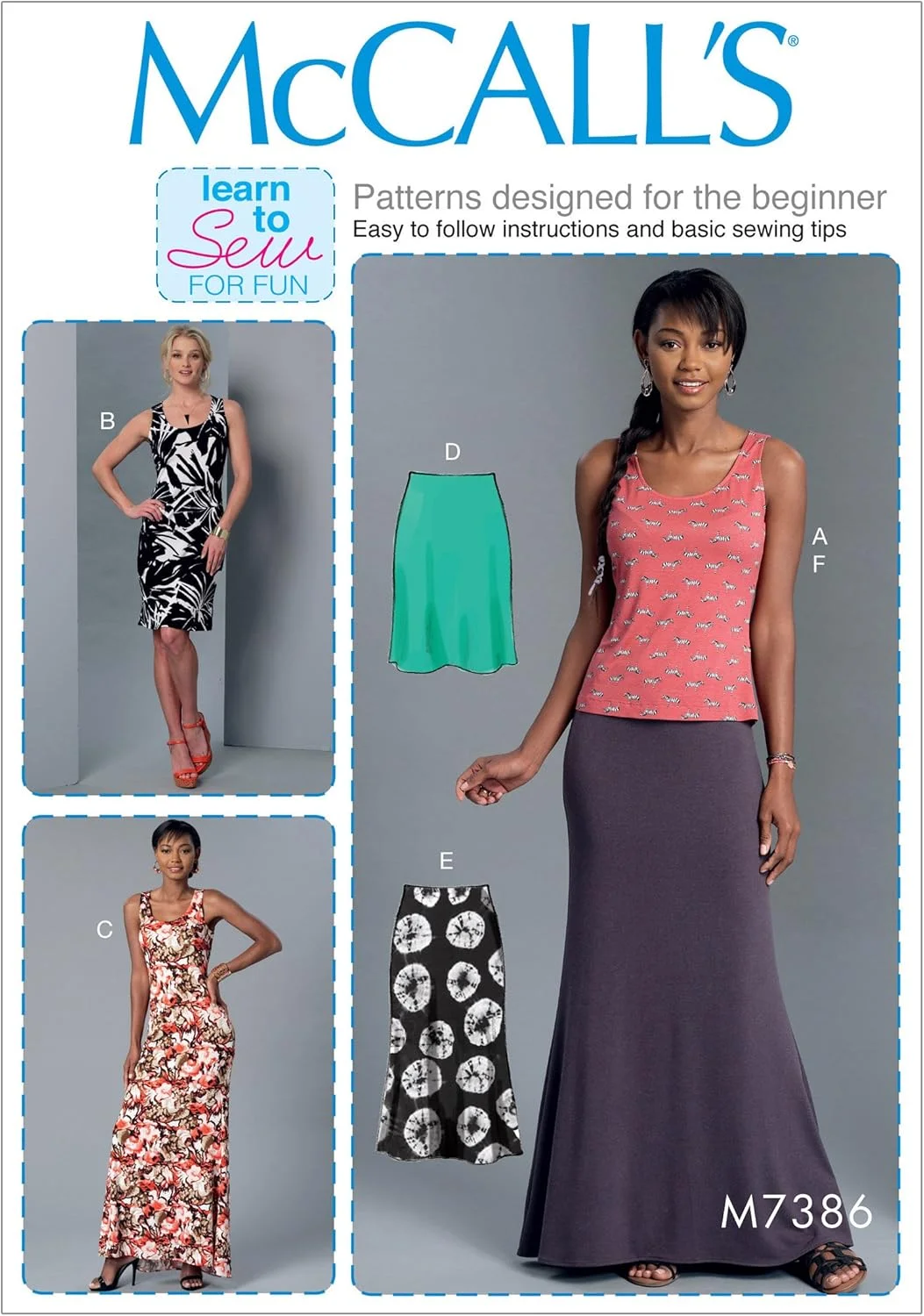 الگوهای خیاطی مک کالز 7386 ZZ، تاپ، پیراهن و دامن زنانه، سایز بزرگ تا خیلی خیلی بزرگ، چند رنگ، خیلی بزرگ