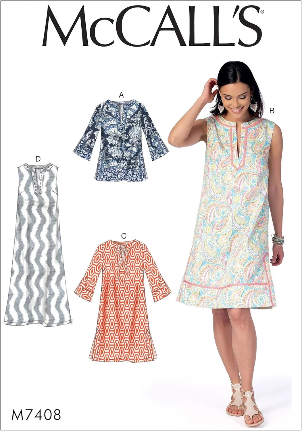 الگوهای خیاطی McCall's 7408 Y، تونیک و پیراهن زنانه، سایز XSM-MED، کاغذی، چند رنگ، 17x0.5x0.07 سانتی متر