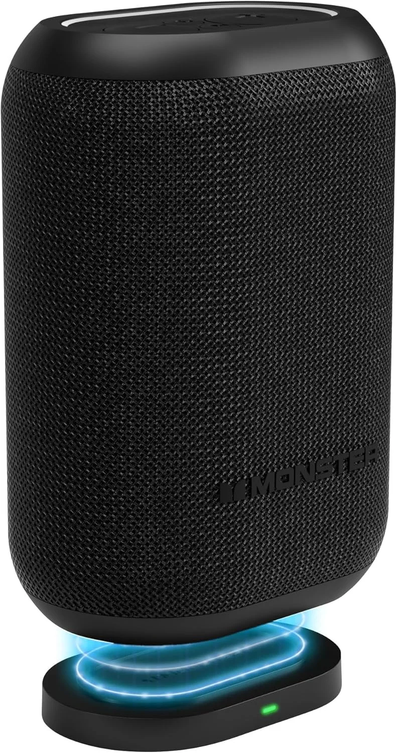 اسپیکر بلوتوثی قابل حمل Monster DNA One، مینی اسپیکر بی سیم قابل حمل با صدای باس 360 درجه، ضد آب IP67 - برای مسافرت، مهمانی های داخلی و خارجی و استفاده در منزل، مشکی