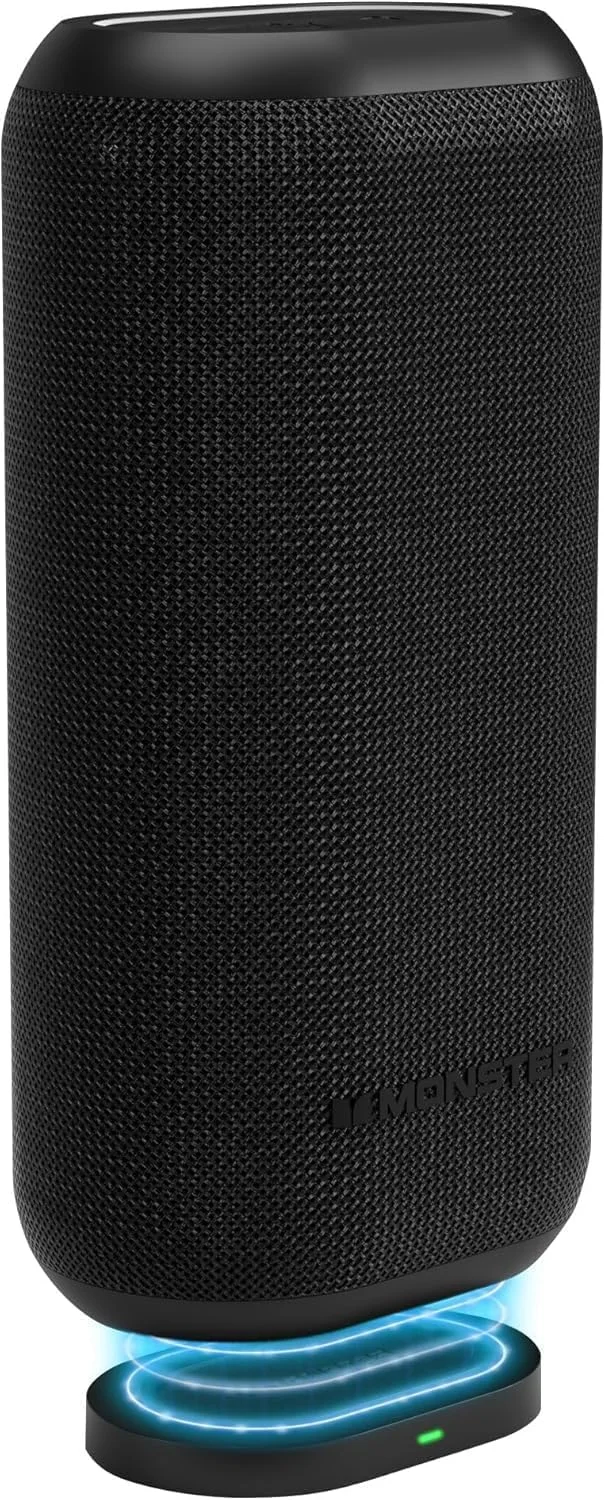 اسپیکر بلوتوثی قابل حمل Monster DNA Max، اسپیکر قابل حمل قدرتمند با صدای باس 360 درجه و پد شارژ بی سیم 10 واتی Qi، ضد آب IP67 - مناسب برای سفر، استفاده در فضای داخلی و خارجی