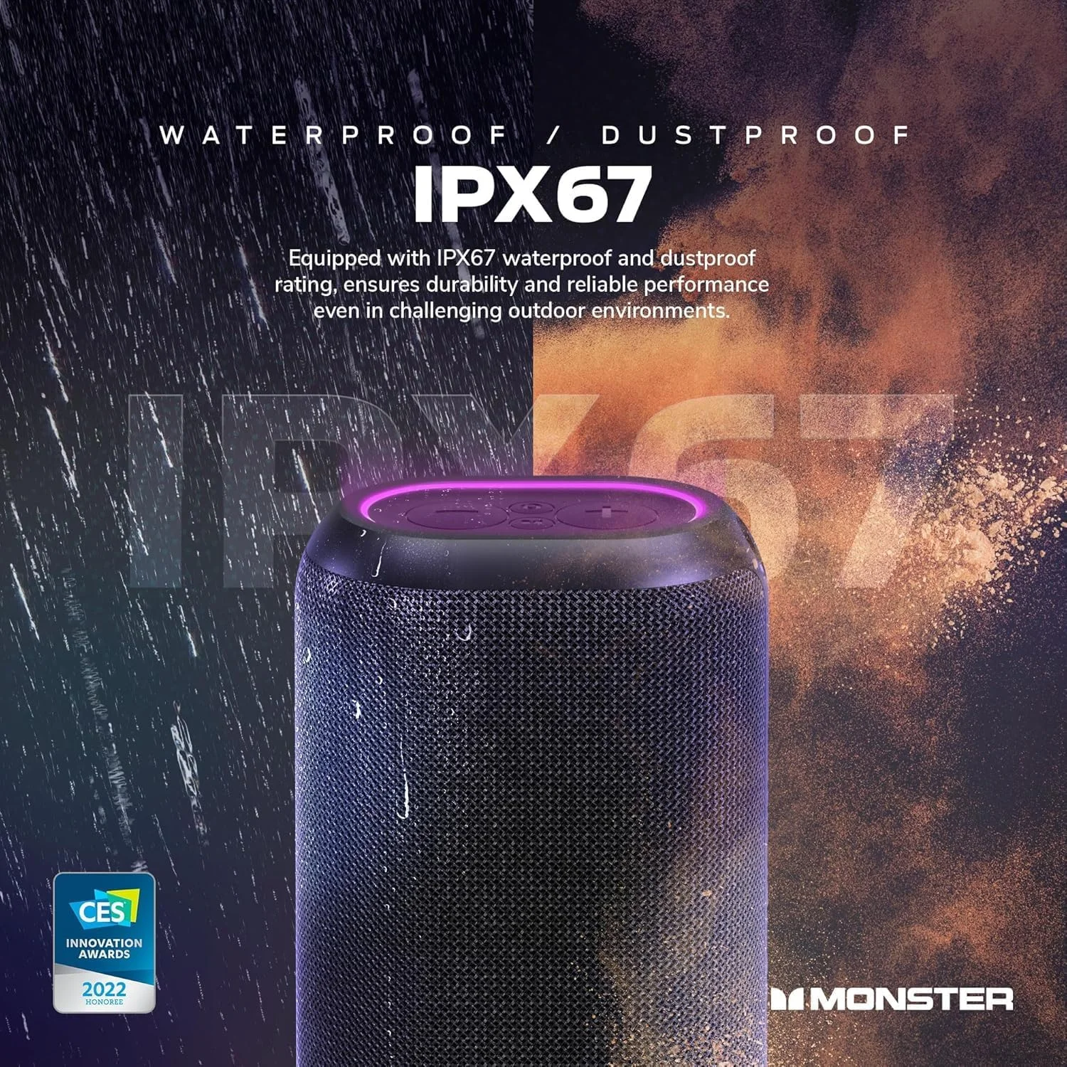 اسپیکر بلوتوثی قابل حمل Monster DNA Max، اسپیکر قابل حمل قدرتمند با صدای باس 360 درجه و پد شارژ بی سیم 10 واتی Qi، ضد آب IP67 - مناسب برای سفر، استفاده در فضای داخلی و خارجی اسپیکر بلوتوثی قابل حمل Monster DNA Max، اسپیکر قابل حمل قدرتمند با صدای باس 360 درجه و پد شارژ بی سیم 10 واتی Qi، ضد آب IP67 - مناسب برای سفر، استفاده در فضای داخلی و خارجی