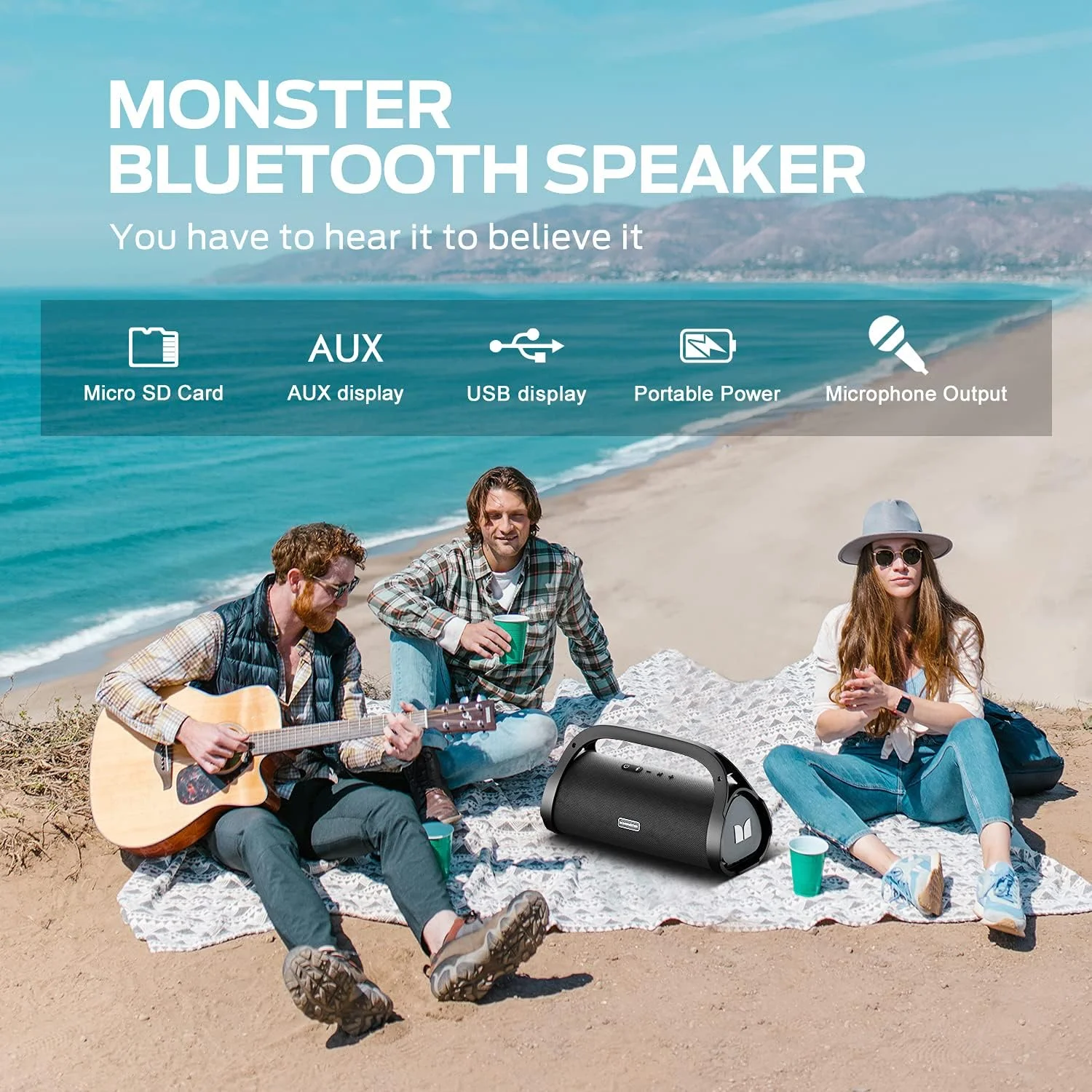 اسپیکر بلوتوثی قابل حمل Monster Adventurer Max با دو میکروفون بی سیم، اسپیکر ضد آب IPX7 مناسب فضای باز با صدای استریو قدرتمند 100 واتی، قابل حمل برای خانه، کمپینگ، نقره ای اسپیکر بلوتوثی قابل حمل Monster Adventurer Max با دو میکروفون بی سیم، اسپیکر ضد آب IPX7 مناسب فضای باز با صدای استریو قدرتمند 100 واتی، قابل حمل برای خانه، کمپینگ، نقره ای