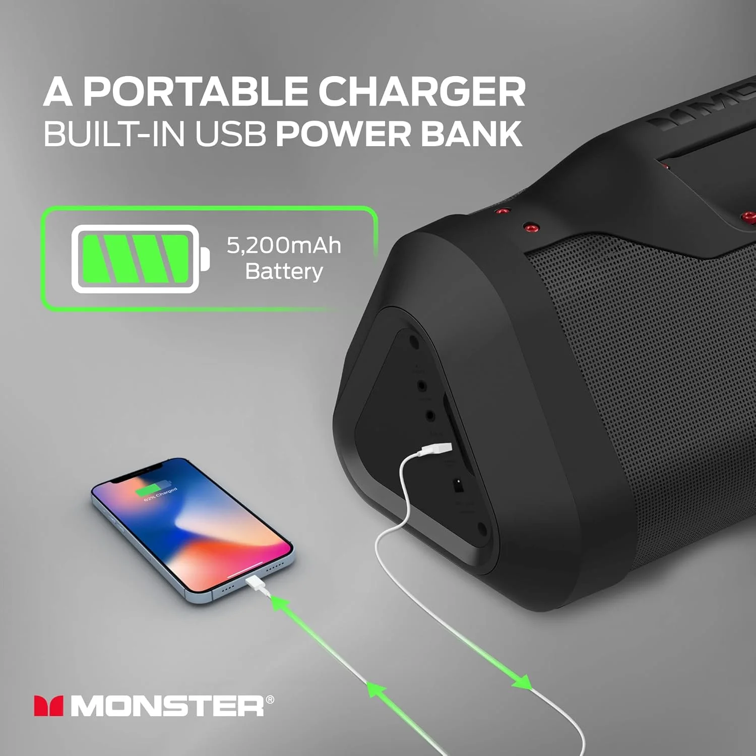 اسپیکر بلوتوثی بی سیم قابل حمل مانستر، بوم باکس بی سیم قابل شارژ 120 واتی، خروجی شارژ USB، مقاوم در برابر آب IPX5، (Monster Blaster 3.0) اسپیکر بلوتوثی بی سیم قابل حمل مانستر، بوم باکس بی سیم قابل شارژ 120 واتی، خروجی شارژ USB، مقاوم در برابر آب IPX5، (Monster Blaster 3.0)