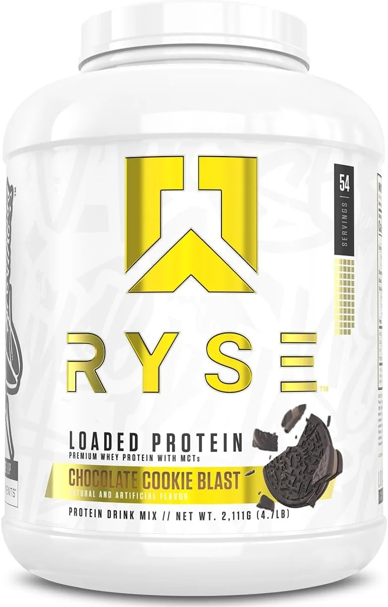 پروتئین وی لودد RYSE Up Supplements، (طعم انفجار کوکی شکلاتی، 54 سروینگ)، پروتئین وی ممتاز، 25 گرم پروتئین، وی ایزوله، فیبر پری‌بیوتیک، MCTs، هضم آسان