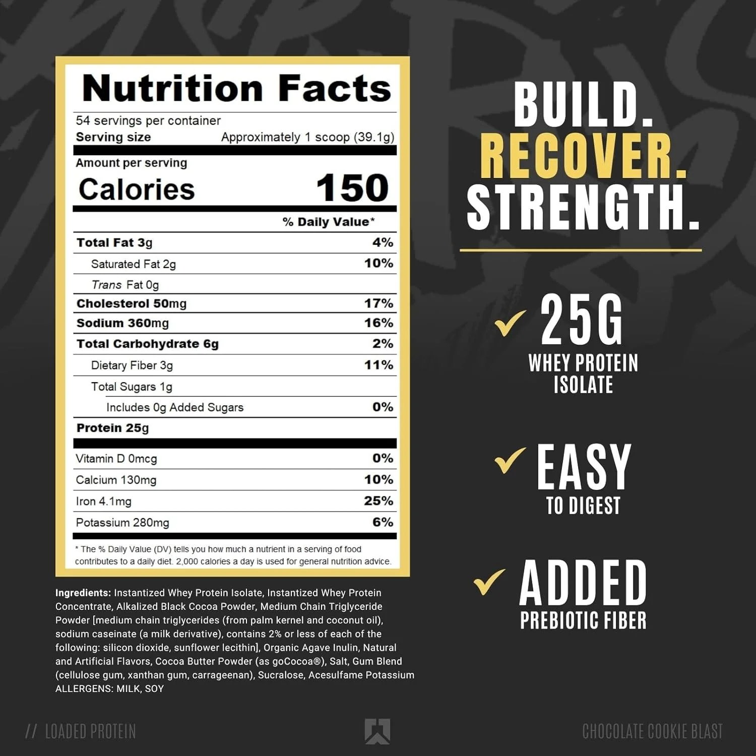 پروتئین وی لودد RYSE Up Supplements، (طعم انفجار کوکی شکلاتی، 54 سروینگ)، پروتئین وی ممتاز، 25 گرم پروتئین، وی ایزوله، فیبر پری‌بیوتیک، MCTs، هضم آسان