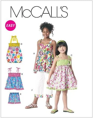 الگوهای خیاطی مک کال M6314 تاپ، پیراهن، شورت و شلوار کاپری بچگانه/دخترانه، سایز CX (خیلی کوچک-کوچک)