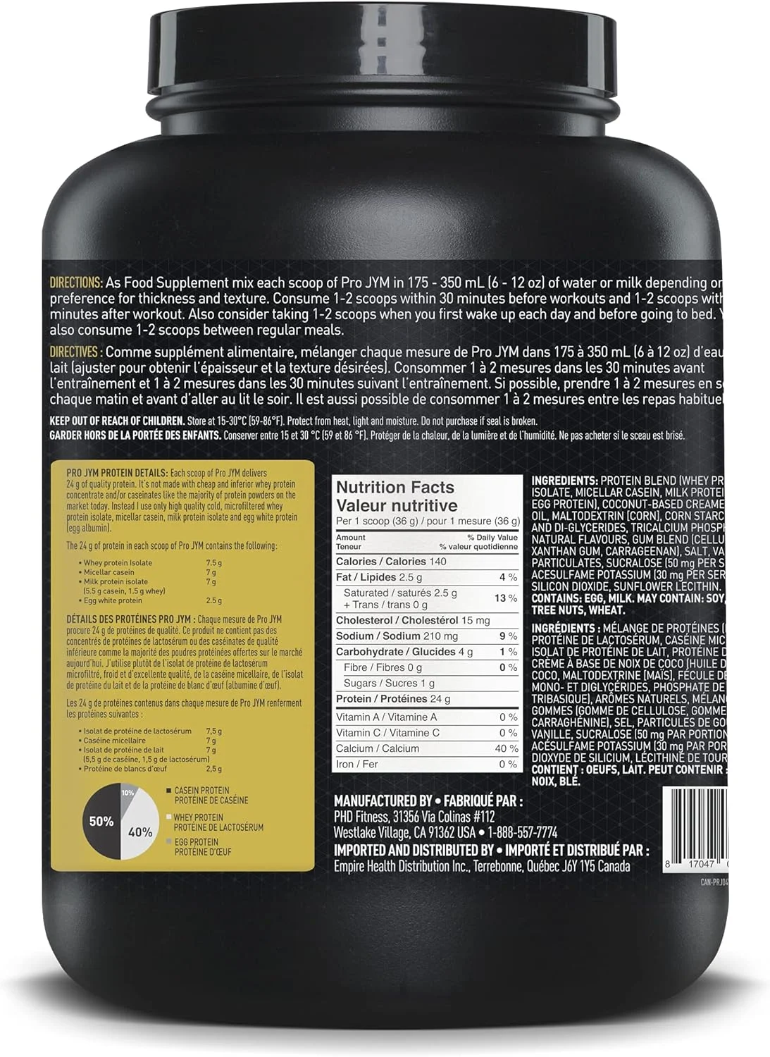 پودر پروتئین Pro Jym - سفیده تخم مرغ، شیر، پروتئین وی ایزوله و کازئین میسلار | JYM Supplement Science | طعم وانیل تاهیتی، 4 پوند