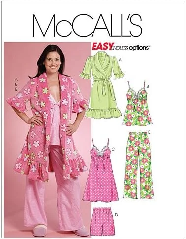 الگوهای خیاطی مک کال M5989 سایز AX5 4-6-8-10-12 مخصوص بانوان: روب، کمربند، تاپ، لباس خواب، شورت و شلوار، بسته 1 عددی، سفید