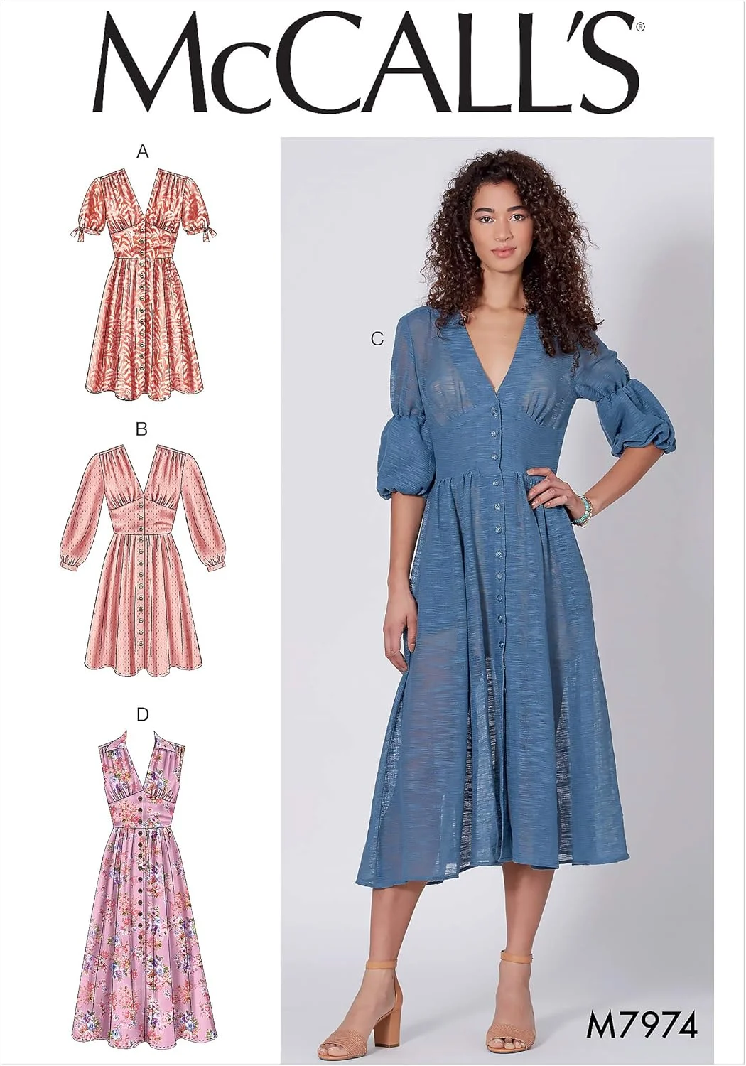 الگوهای مک کال لباس دکمه دار زنانه مک کال، سایزهای 6-14، طرح خیاطی، متنوع، سفید