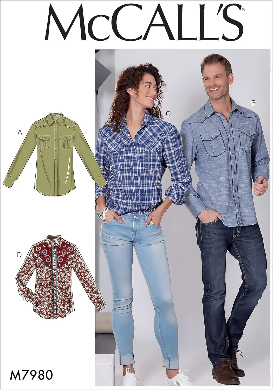 الگوهای مک کال، الگوی دوخت پیراهن دکمه دار زنانه و مردانه مک کال، سایزهای S-L، سفید