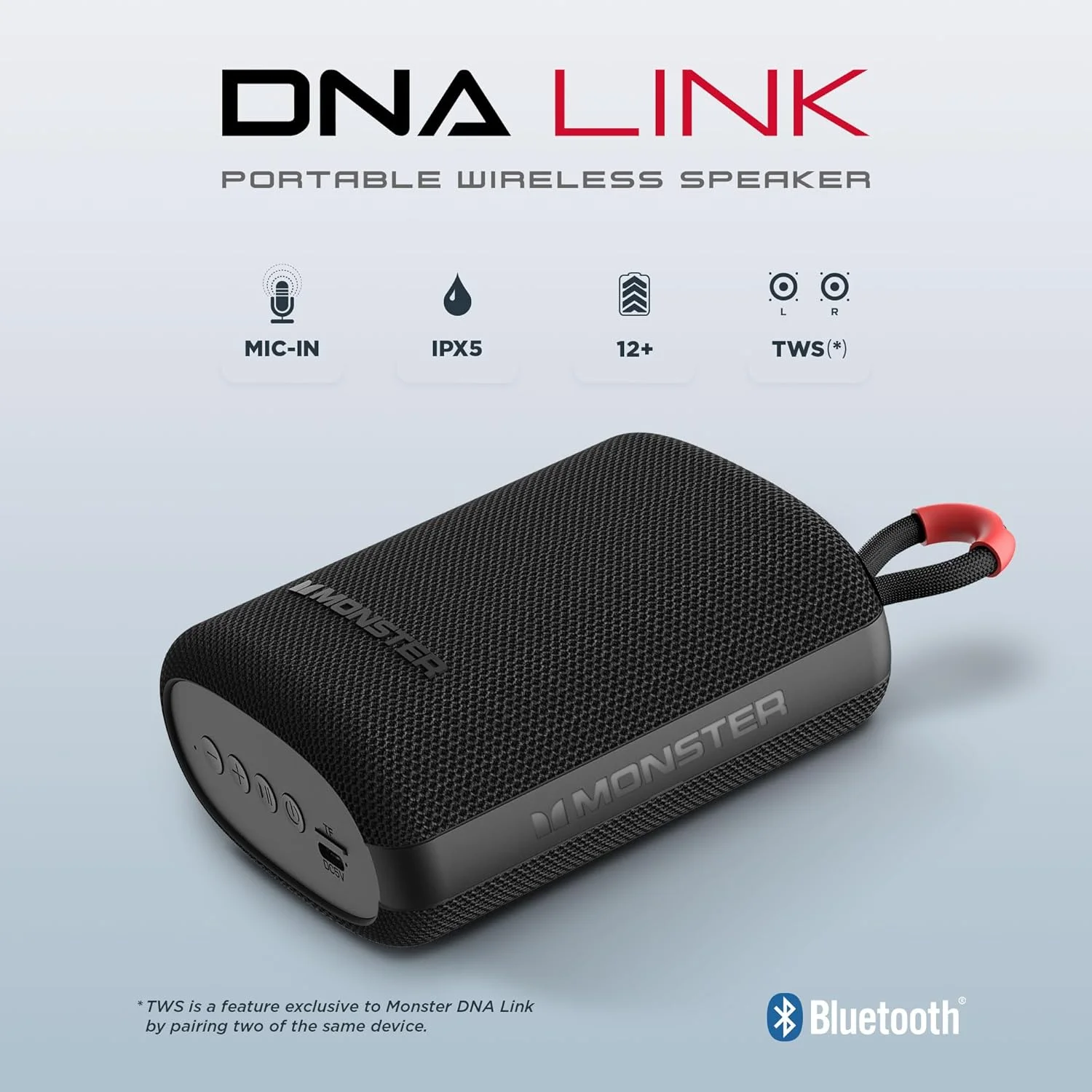 اسپیکر بلوتوثی بی سیم قابل حمل Monster DNA Link - مقاوم در برابر آب IPX5، 12 ساعت پخش، استریو بی سیم واقعی، سبک وزن با بند و اسپیکرفون - اسپیکر عالی برای فضای باز اسپیکر بلوتوثی بی سیم قابل حمل Monster DNA Link - مقاوم در برابر آب IPX5، 12 ساعت پخش، استریو بی سیم واقعی، سبک وزن با بند و اسپیکرفون - اسپیکر عالی برای فضای باز