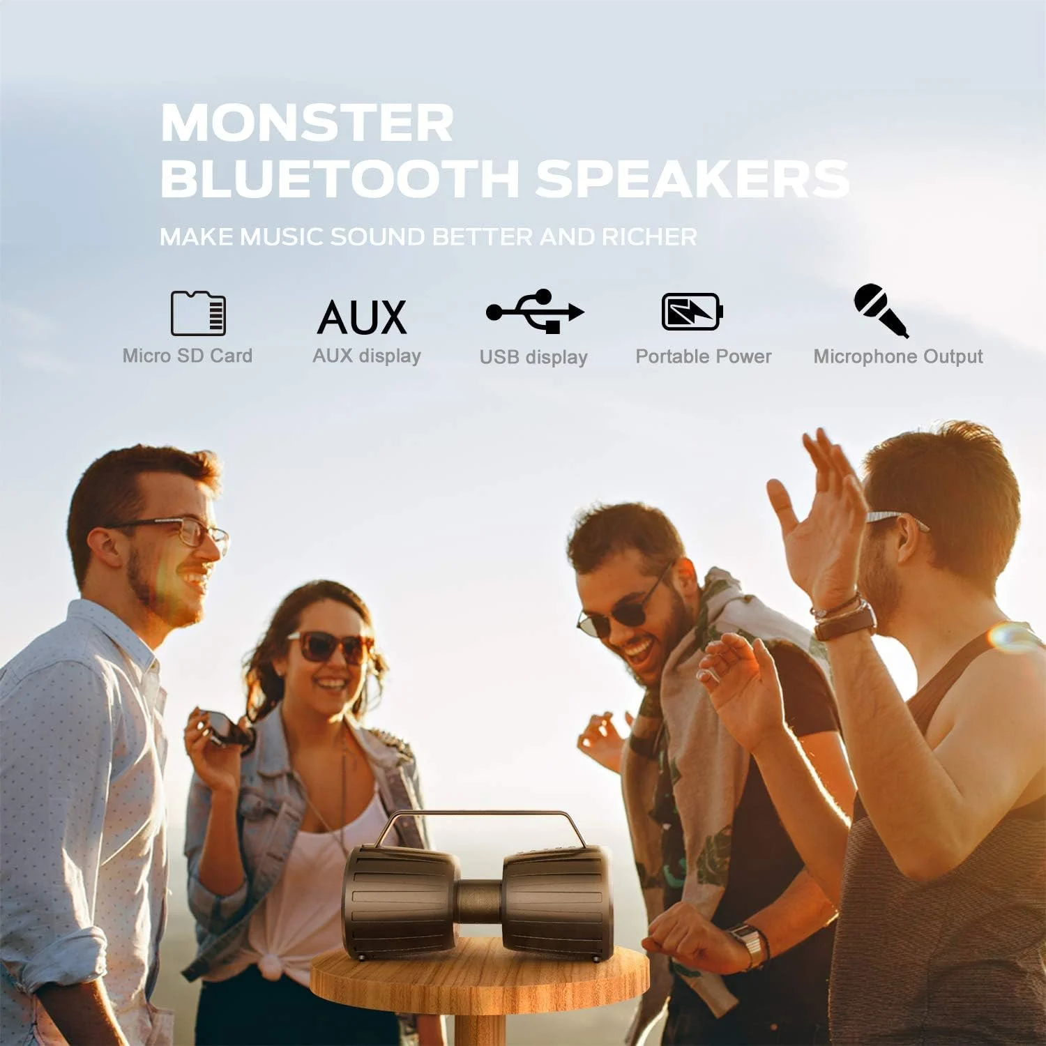 اسپیکر بلوتوثی ضد آب Monster Adventurer Force IPX7 نسخه 5.0 با ورودی میکروفون، اسپیکر بلوتوثی قابل حمل 80 واتی با 40 ساعت پخش مداوم برای مهمانی های داخلی و خارجی، مشکی اسپیکر بلوتوثی ضد آب Monster Adventurer Force IPX7 نسخه 5.0 با ورودی میکروفون، اسپیکر بلوتوثی قابل حمل 80 واتی با 40 ساعت پخش مداوم برای مهمانی های داخلی و خارجی، مشکی