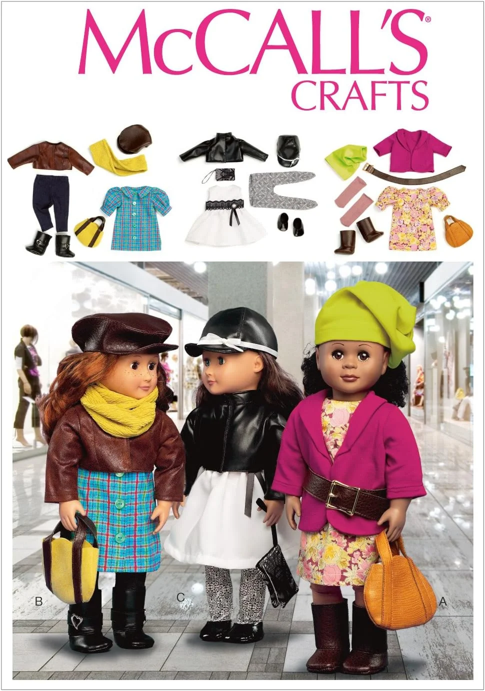 الگوهای خیاطی مک کال M6805 لباس و لوازم جانبی عروسک 18 اینچی سایز One Size Only برای تعطیلات، بسته 1 عددی، سفید