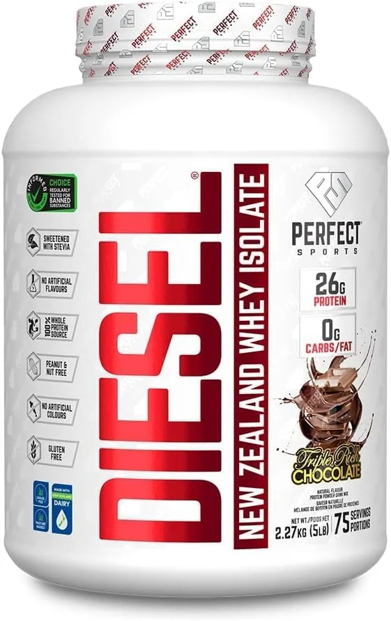 پروتئین وی ایزوله 100% نیوزلندی PERFECT SPORTS Diesel | شیرین شده با استویا، بدون مواد مصنوعی، کتو | 0 گرم کربوهیدرات، 0 گرم چربی، 26 گرم پروتئین | 2 پوند (کره بادام زمینی شکلاتی) پروتئین وی ایزوله 100% نیوزلندی PERFECT SPORTS Diesel | شیرین شده با استویا، بدون مواد مصنوعی، کتو | 0 گرم کربوهیدرات، 0 گرم چربی، 26 گرم پروتئین | 2 پوند (کره بادام زمینی شکلاتی)