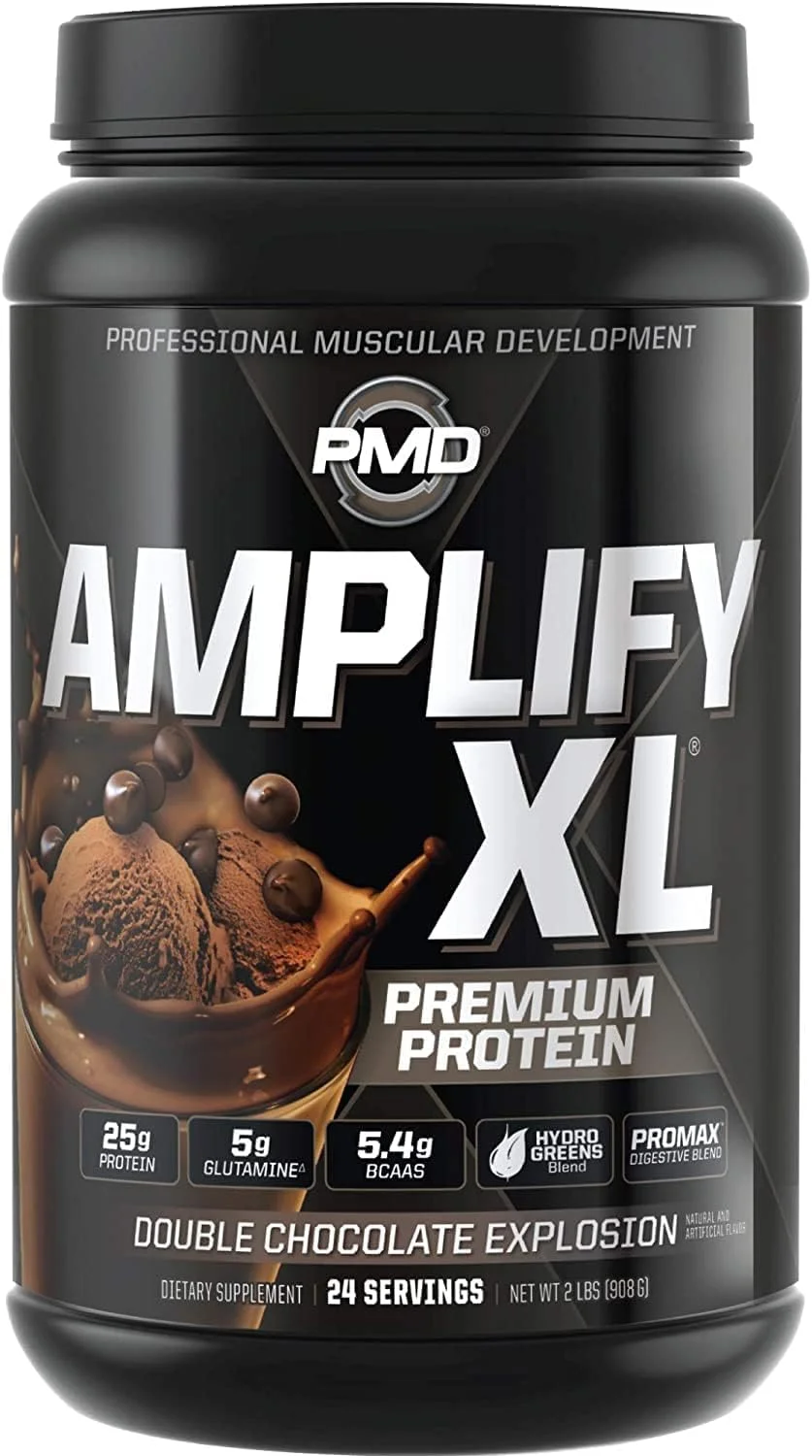 مکمل پروتئین وی ممتاز PMD Sports Amplify XL با ترکیب Hydro Greens - ماتریکس گلوتامین و پروتئین وی با سوپرفود برای عضله سازی، قدرت و ریکاوری - انفجار دبل شکلات (24 سروینگ)